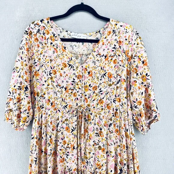 Petal Pup Cottagecore Dress Womens M Multicolor Micro Floral Tired Ruffle Maxi - Picture 3 of 16